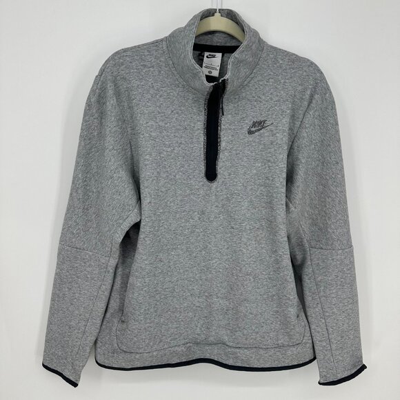 Nike Mens Tech Fleece 1/2 Zip Sweatshirt Pullover L Pockets Heather Gray Black - Picture 1 of 9